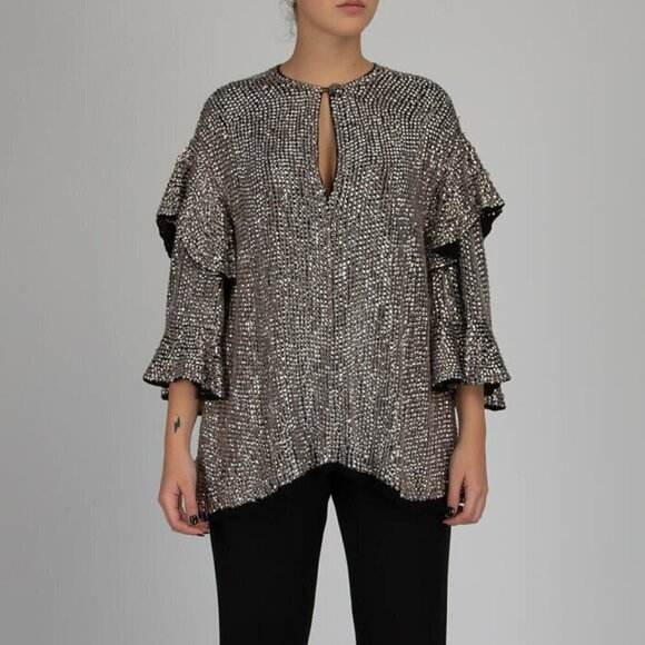 ISABEL Marant Metallic Silver Sequin Ruffle Top Sz Medium Womens Ruffle Sleeve - Picture 1 of 11